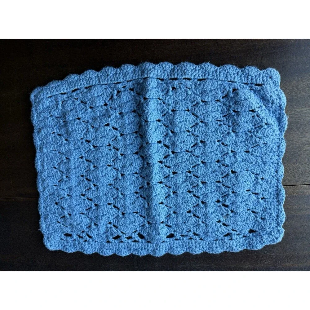 Set Of 8 Handmade Blue Crochet Placemats 17.5” X 11.5”